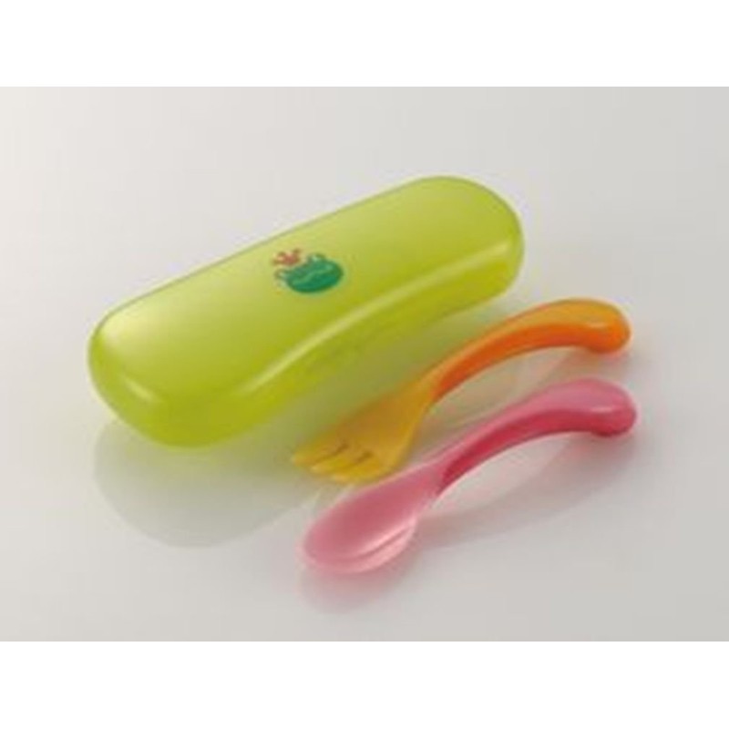 リッチェル おでかけランチくん にぎにぎスプーン・フォーク(ケース付) ピンク&イエロー はじめて持たせるのに最適