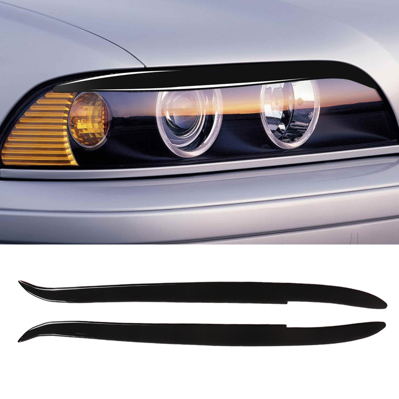 2 Pcs Headlight Eyebrow Glossy Black Trim Front Left Right