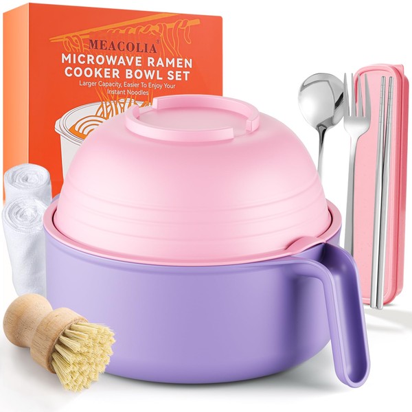 Large Ramen Bowl Set, Microwave Noodle Pasta Cooker with Lid