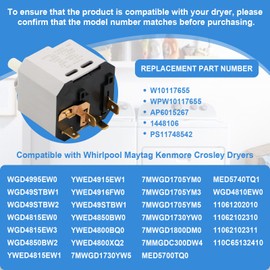 W10117655 Dryer Push to Start Switch Compatible with Some Crosley Maytag Kenmore and Whirlpool Dryers Replacement Part AP6015267 PS11748542