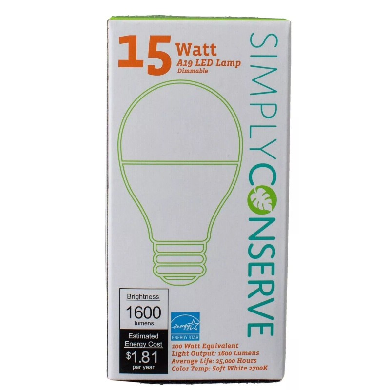Simply Conserve 6PK Simply Conserve 15W LED Bulbs A19 Dimmable