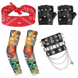 POFET Men's Rock Star Fancy Dress Heavy Metal Disco Costume Accessories for 70s 80s 90s Women Men Party Supplies