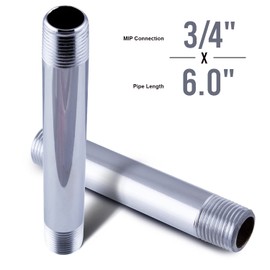 Supply Giant OQDI5682 3/4 Inch x 6 Inch Pipe Nipple, Chrome Plated Brass