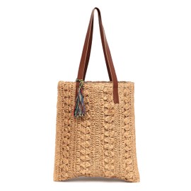 SHIVERO HOMES Straw Beach Bags Buckets Handbag Shoulder Bag Tote Bag for Women Organizer Bag Natural Fiber Hand Woven Storage Handbags Beige