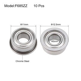 TOP-VIGOR 10Pcs F685ZZ Flanged Ball Bearing, 5mmx11mmx5mm Double Shielded Chrome Steel Deep Groove Bearings for Glider, Wheels, lawnmowers, Printers, Motors, Reducer