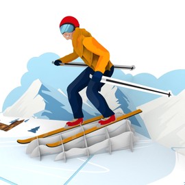 MOKIO Pop-Up Card - Ski - 3D Birthday Greeting Card