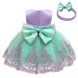 CMMCHAAH Flower Girls Dresses Wedding Baby Birthday Party Christmas Easter Pageant Event Prom Dress (Purple+Green,90)