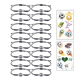 GVSAVY 16 Pieces Football Bracelets with 2 Pieces Football Tattoo Stickers, Handwoven Alloy Bracelet, Adjustable Football Charms, Cute Party Accessories, Suitable for Gathering, Party(Black)