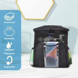 HINMAYGO Portable Shower Caddy Bag, Mesh Hanging Toiletry Bag Large Capacity Shower Tote Bag with Hooks, Quickly Dry Shower Bag with Phone Storage Porkect for Dorm Camping Gym Travel, Black