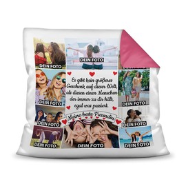 PR Print Royal Cushion with Filling - Photo Collage - My Best Friend - Design Yourself with Ten Photos - Gift Idea for Girlfriends - Colour Cushion Back Pink 40 x 40 cm