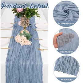 2 Pack Dusty Blue Cheesecloth Table Runner, 35 x 120 Inch Dusty Blue Cheese Cloth Table Runner, 10FT Boho Gauze Spring Table Runners for Wedding Bridal Baby Shower Birthday Party