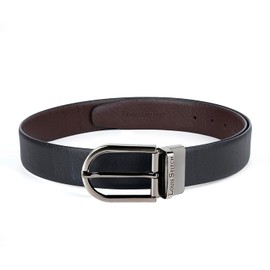 LOUIS STITCH Men's Leather Belt Reversible Leather Belt for Men Black & Brown (Italy_NJ) | Premium Collection, Ninja Design Gunmetal Buckle, Waist 42-44