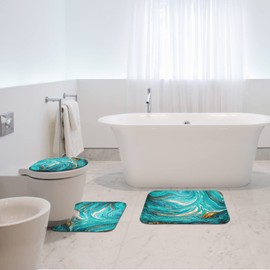 Britimes Turquoise Bathroom Rug Set of 3, 3 Pieces Teal Bath Mats Set, Green Marble Ripples No Silp Washable Cover Floor Rug Decorations for Kitchen Bathroom Bedroom