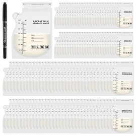 KASURE 110 PCS Breast Milk Storage Bag, 250 ml Disposable Breastmilk Cooler Bag with Scale Zipper, BPA-Free Breast Pump Storage Bag with Pouring Spout, Breast Feeding Storing Bag with a Black Marker