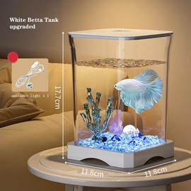 GarveeHome Betta Fish Tank, Mini Fish Tank Aquarium Starter Kit with Top Feeding Hole & Built-in Bottom Light Tabletop Decoration for Home Office, Gift