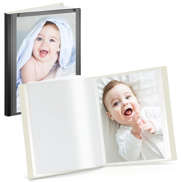 CRANBURY Small Photo Album 4x6 (Black) - 2-Pack Plastic 4 x 6 Photo Book Album, Each Shows 48 Pictures, Mini Picture Album Binder with Customizable Cover, Baby Photo Books with 4x6 Photo Sleeves
