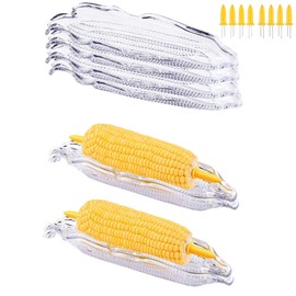 8 Pack Corn Cob Holders and 4 Pack Corn Dish Set,Plastic Corn Trays, Stainless Steel Corn Holders for BBQ Sweetcorn Roasted Meat