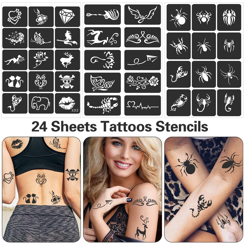 Henna Stencils 24 Sheets – 400+ Reusable Tattoo Stencils