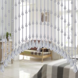 Urmforweilin Crystal Beaded Door Curtain Self-Adhesive, Door String Beads Curtains for Doorways Hippie Window Closet Door Way Bead Hangings Curtain (Clear, 25 Strings)