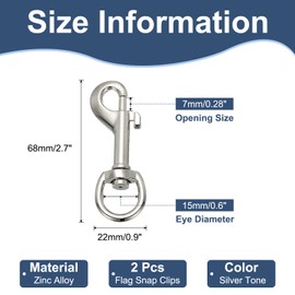 PATIKIL 2Pcs Flag Swivel Snap Clips, 2.7 Inch Heavy Duty Alloy Flag Pole Snaps Hooks Stainless Flagpole Accessories for Rope Hardware Key Chain Leash Leather Craft, Silver Tone