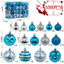 100Pcs Christmas Balls Ornaments Set, Shatterproof Christmas Decorations with Hand-held Gift Package for Xmas Tree/Holiday/Wedding/Holiday/Party Decor (Blue & Silver)