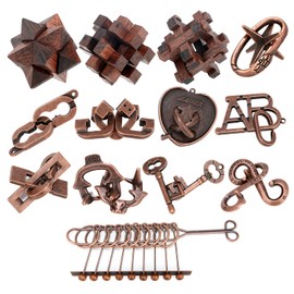 13 Pcs Brain Teaser Puzzles for Adults - Metal Puzzles 3D Puzzle Game Toys for Adults Teens - Wooden Unlock Interlocking Puzzle Adult IQ Education Smart Toys