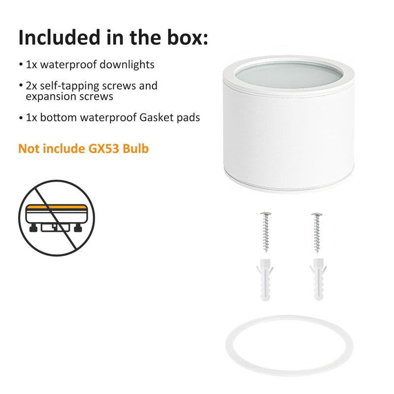 Gleonlux Surface-Mounted Ceiling Spotlight, White, IP44, Surface-Mounted Spotlight with GX53