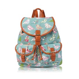 Ladies Girls Muti Print Canvas Backpack Rucksack-Light Green/Big Bird