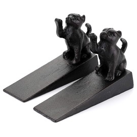 JuxYes Pack of 2 Cute Door Stop Decorative Cat Cast Iron Door Stopper Doorstopper Wedge, Protects Your Floors and Effective Hold Your Door Open, Black
