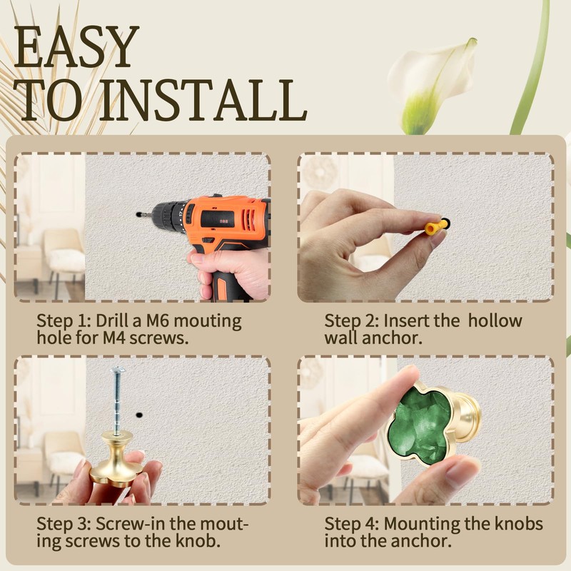 suiwotin 6 Pack Brass Cabinet Knobs, Clover Knobs Decorative Dresser