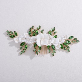 Rumtock 3D Rose Flower Gold Hair Comb with Emerald Crystal for Wedding Women Bridal Hair Accessories for Styling Special Occasion (Emerald)