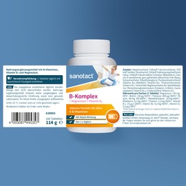 sanotact B-Komplex + Magnesium + Vitamin D3 180 Tabletten | Hochdosierte B-Vitamine mit Depot-Effekt | 100% Vegan