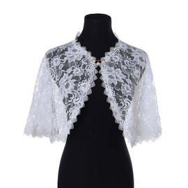 Campsis Lace Shawls for Bride White Wedding Wraps and Shawls Floral Embroider Bolero for Bridal Dress Cover Up for Women and Girls