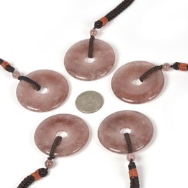 JUSTINSTONES Peace Donut Healing Crystal 50mm Round Shaped Stone Pendant Braided Cord Healing Crystal Stone Spiritual Necklace for Men Women 28 Inch, Stone, Quartz