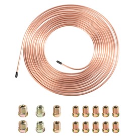 YAKEFLY 25 Ft. 3/16 Copper Nickel Brake Line,Rustproof Brake Line Tubing Kit,Flexible Copper Coated Brake Line Tubing Coil with 16 Inverted Flare Fittings for Hydraulic Fuel Transmission (Gold)