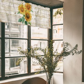 WELLYUK 18 Inch X 54 Inch Curtain Valance for Windows, Floral Sunflower Kitchen Living Room Bedroom Window Treatment with Rod Pocket, Flowers Pattern