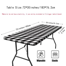 Irisbell Picnic Table Cover Buffalo Plaid Rectangle Table Cloth with Elastic Edge,6FT Wind Proof Wrinkleproof Fitted Tablecloth for Camping,Party,Indoor and Outdoor (Black, 30'' x 72'')