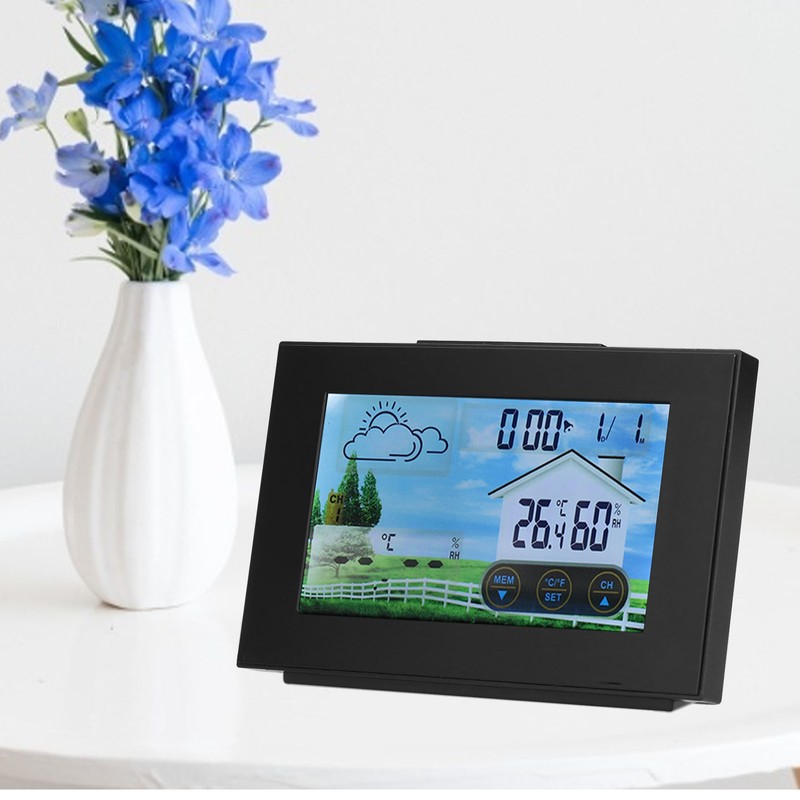 Weather Clock with Color Touch Screen Backlight Indoor Outdoor Thermometer