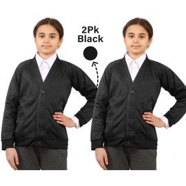 Bahob® 2 Pack Girls School Cardigan Fleece Sweatshirt Uniform Schoolwear Shirts Crew Long Sleeve TOP Pullover Jumper Round/V- Neck Age 2-14 Years (Black, 7-8 Years)