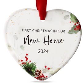 New Home Christmas Ornament 2024 New Home Ceramics Gifts for Home Decor Christmas Heart Housewarming Gifts for Family Couple