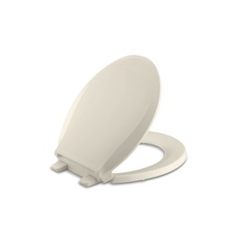 KOHLER K-4639-47 Cachet Round, Grip-Tight Bumpers, Quiet-Close, Quick-Attach Hardware, No Slam Toilet Seat, Almond