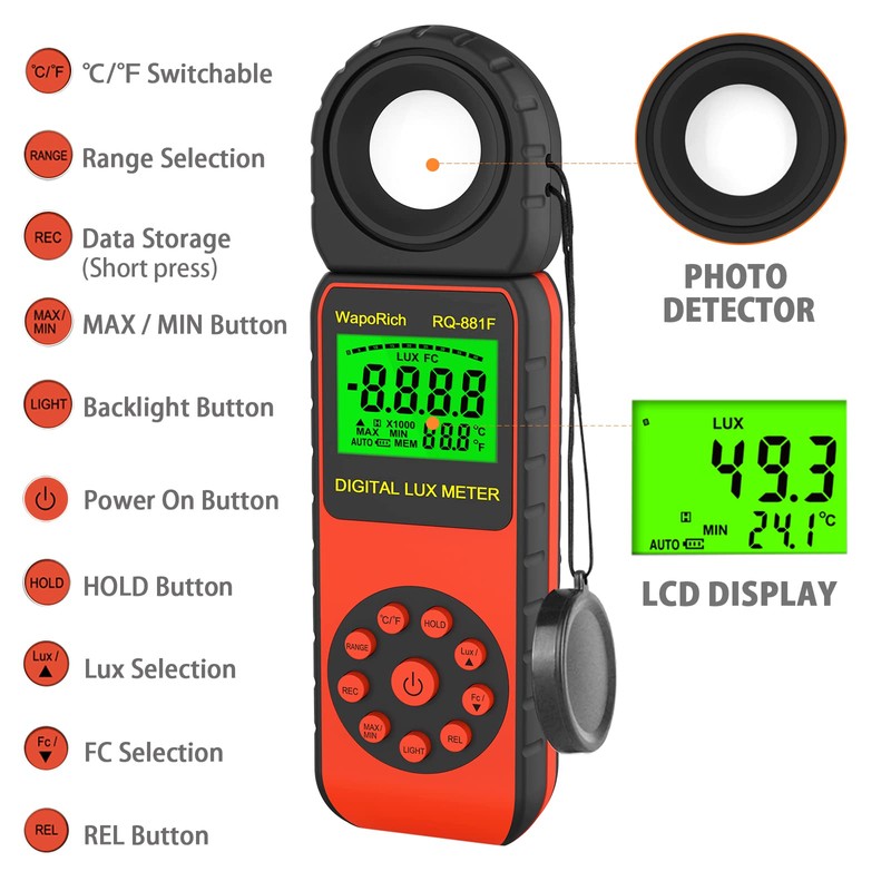 Light Meter, Illuminance Meter RQ-881F to Measure Light, Max Value