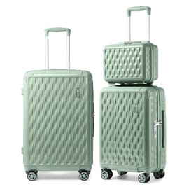 Somago Luggage Sets 3 Piece PC ABS Hardside Lightweight Suitcase Set with Spinner Wheels TSA Lock YKK Zippers Corner Protection Ice Crackle Design (13"/20"/24", GEYAO Green)