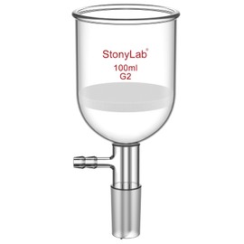 StonyLab Borosilicate Glass Buchner Filtering Funnel 100ml with Medium Frit(G2), 56mm Inner-Diameter, 60mm Depth, with 24/40 Standard Taper Inner Joint and Vacuum Serrated Tubulation (100ml)