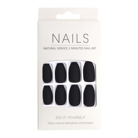 Press-On Nails Matte Black Rounded Square 24pcs
