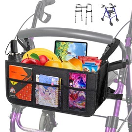 Upgrade Rollator Basket,Walker Basket Bag For Folding Walker,Rollator Walker Bag Cup Holder,Rollator bag,Large Capacity Rollator Walker Accessories Organizer Bag,Folding Rollator Walker Storage Bag