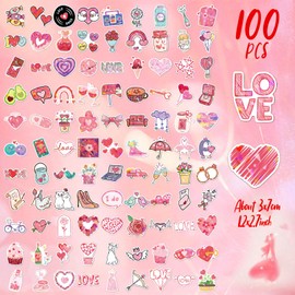 WD&CD Cute Valentine's Stickers, 100 Pcs Happy Valentine's Day Pink Sticker Pack Waterproof, Water Bottle/Phone/Skateboard/Laptop/Envelope Seals Paster Stickers for Decorations Love