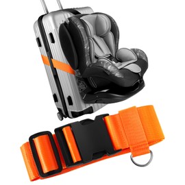 Slohif Car Seat Luggage Strap for Suitcase - Carseat Travel Belt with Buckle Attach to Carry On Luggage Cartoon Airport Stroller Strap Adjustable,Orange