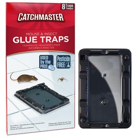 Catchmaster-8 Mouse & Insect Glue Traps, Heavy-Duty Pesticide-Free Sticky Mouse Traps Indoor for Home, Used by The PROs, Adhesive Rodent & Bug Catcher, Pest Control for House & Garage