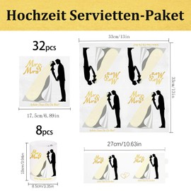 Pack of 32 Wedding Napkins + 8 Tea Light Holders Table Decoration Wedding Schön DASS Du Da Bist Napkins Decoration Wedding Table Decoration Lantern Napkins White Mr & Mrs Decoration Wedding